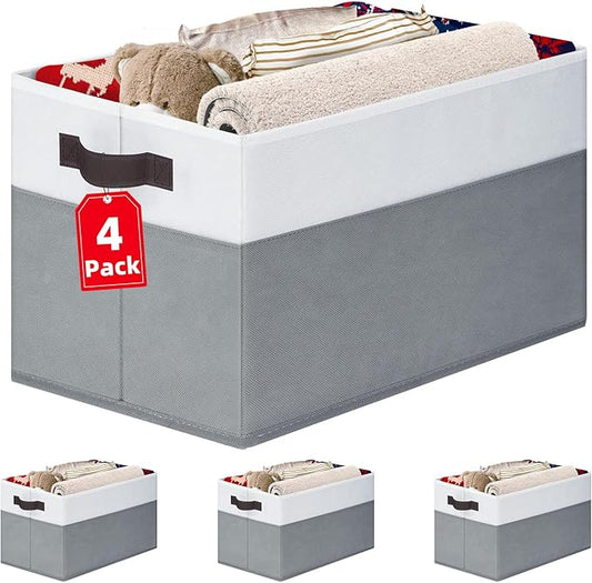 4 Pack Large Closet Storage Baskets Bins for Shelves | Fabric Closet Organizers and Storage with Handles Home Organization...