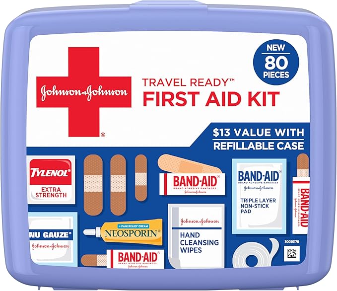 BAND-AID Brand Travel Ready Portable Emergency First Aid Kit for Minor Wound Care, Perfect for Home, Car, Travel, Camping ...