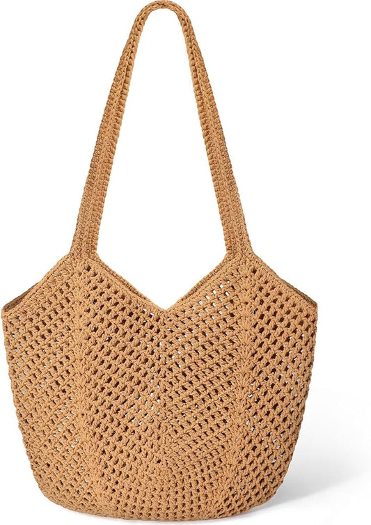 Tavaleu Crochet Tote Beach Bags for Women, Mesh Beach Tote Knit Bag, Summer Vacation Aesthetic Boho Hobo Shoulder Bag