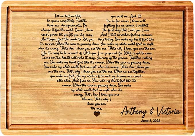 Personalized Cutting Board Wedding Heart Song Lyrics Couple Gifts - Anniversary Customized Romantic Gift for Her - For Hi...