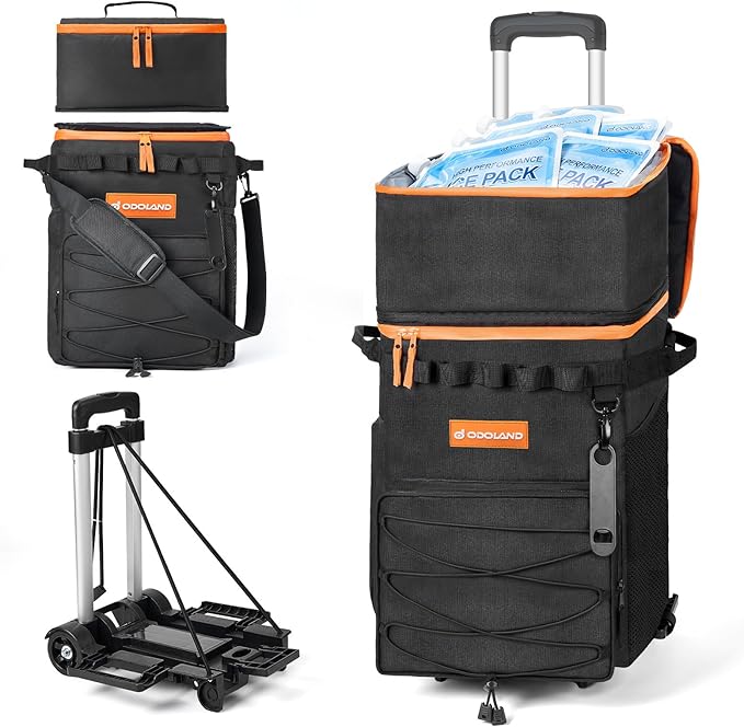 Odoland 72 Can Rolling Cooler Bag with Wheels & Handle, Collapsible Insulated Ice Chest for Beach, Camping & Tailgating - ...