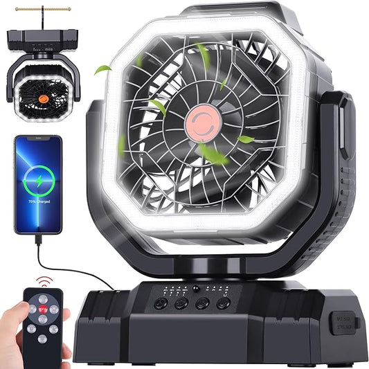 AVV 20000mAh High Speed Portable Camping Rechargeable Fan with Remote Control, Battery Powered with Auto Oscillating with ...
