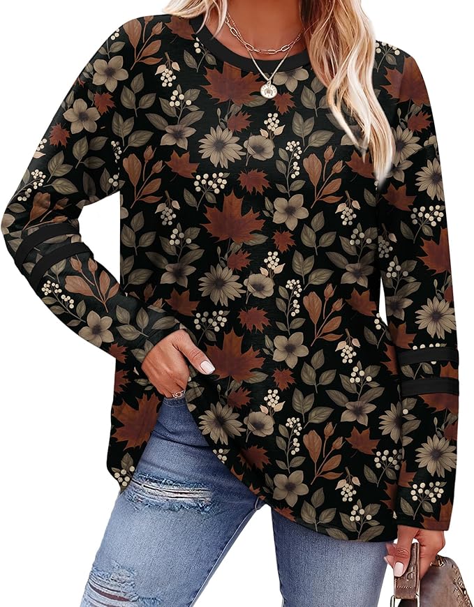 Sampeel Long Sleeve Shirts for Women Color Block Casual Tops Fall Outfits 2026 Basic Tees Trendy Spring Clothes