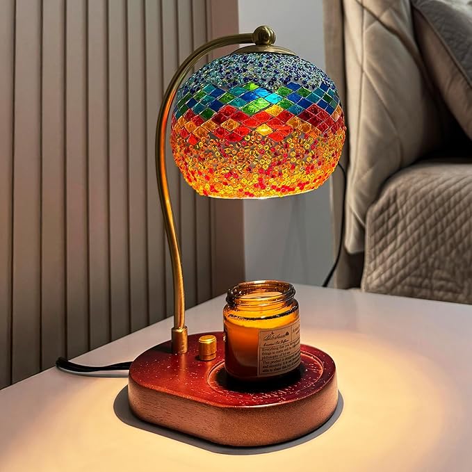 Mosaic Candle Warmer Lamp with Dimmer - Stained Glass Electric Wax Melt Warmer, Tiffany Style Turkish Lamp for Scented Wa...