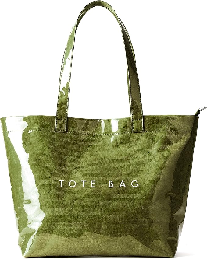 KALIDI PVC Zipper Tote Bag, Jelly Kraft Paper Beach Bag Large Hobo Carry All Travel Shopping Handbag Plastic Shoulder Bag