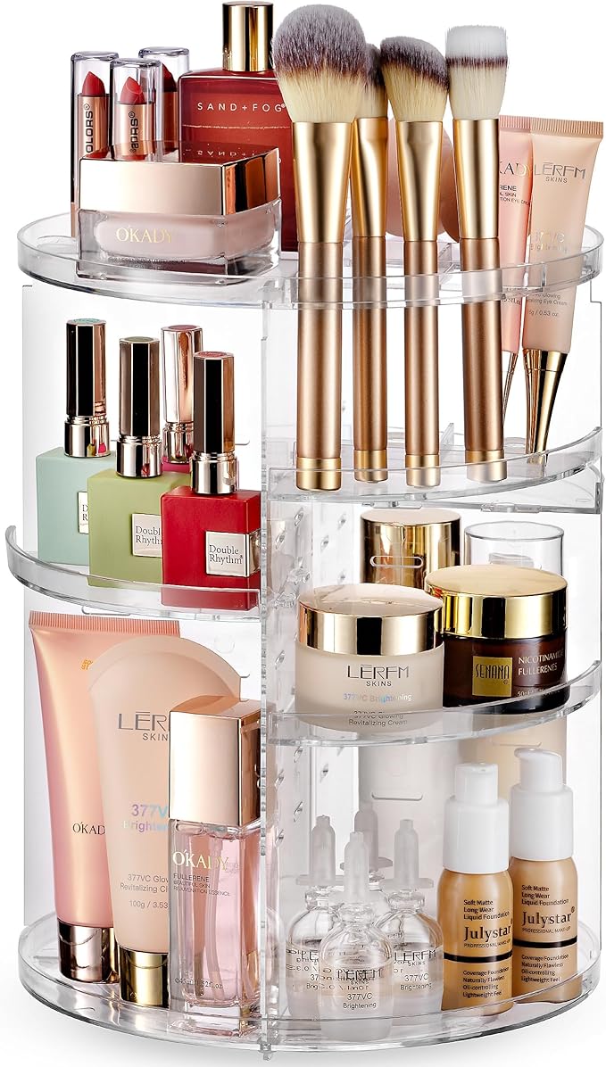 Masirs 360 Rotating Makeup Organizer Countertop - Adjustable Shelf Height - The Perfect Round Spinning Cosmetic Organizer ...