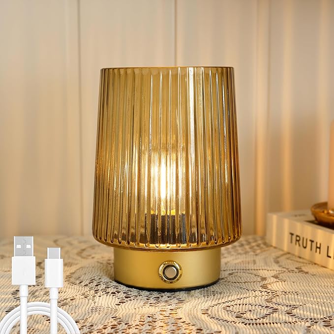 ULAROOM Cordless Lamp Rechargeable Battery Operated lamp, Glass Small Table lamp - Portable Dimmable Brightness Touch Wire...