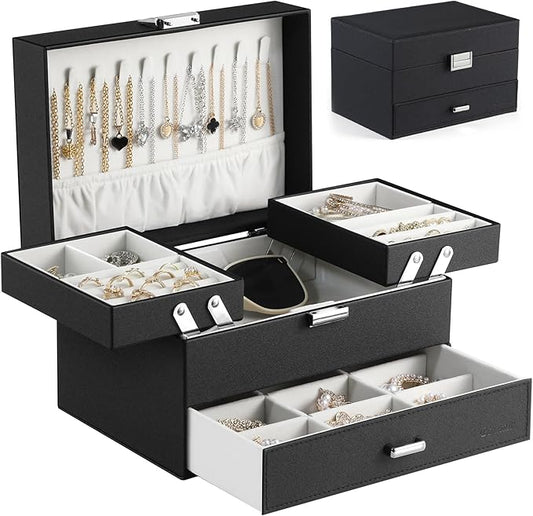 Dajasan Jewelry Organizer Box, Large Jewelry Boxes for Women Girls, Space-Saving 3 Layers Jewelry Storage Case with Drawe...