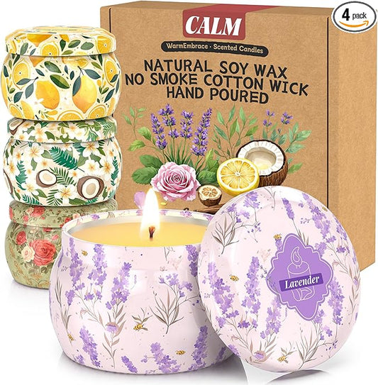 WarmEmbrace Scented Candles for Women, 4 Pack Soy Candle Set, 4.4OZ Candles for Home Scented, Candle Gift Set for Women, L...