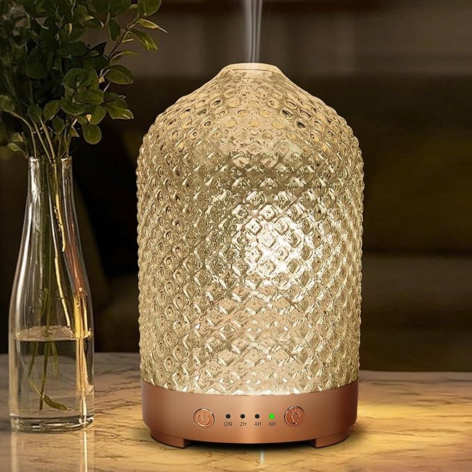 Essential Oil Diffuser 200ml-Ultrasonic Aroma Diffuser with 4 Timers, Aromatherapy Diffuser 7 Color LED Lights Auto Shut-O...