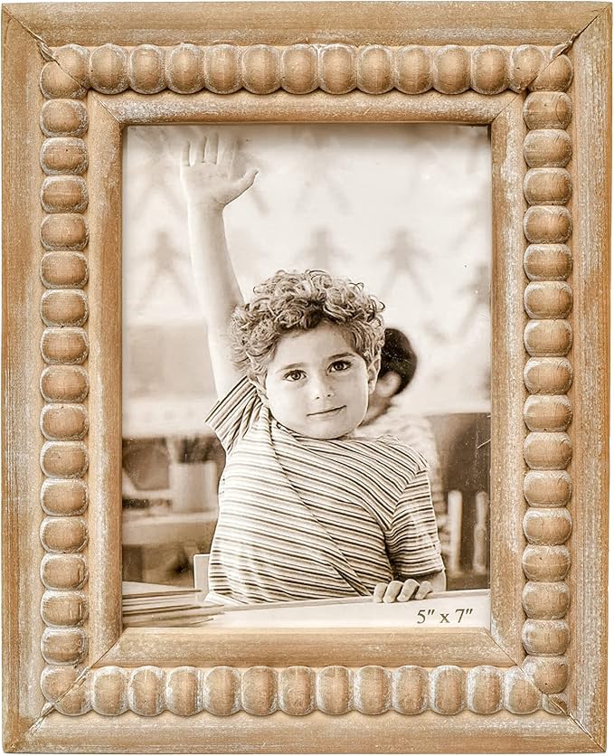 MACVAD Large Rectangular Natural Wood Picture Frame With Decorative Beads- Perfect for 5X7 Single Photos - Farmhouse Gift ...