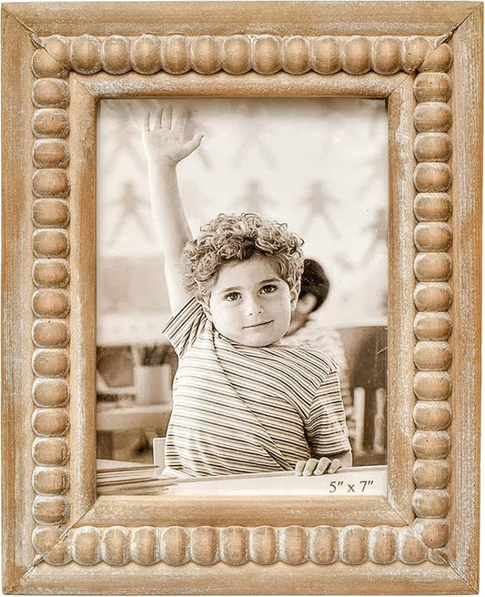 MACVAD Large Rectangular Natural Wood Picture Frame With Decorative Beads- Perfect for 5X7 Single Photos - Farmhouse Gift ...