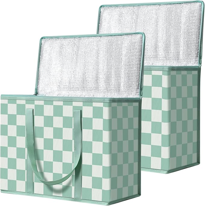COOZOOM 2 Pack Insulated Reusable Grocery Bags, Heavy Duty Warming Large Capacity Collapsible Cooler Delivery Bags for Piz...