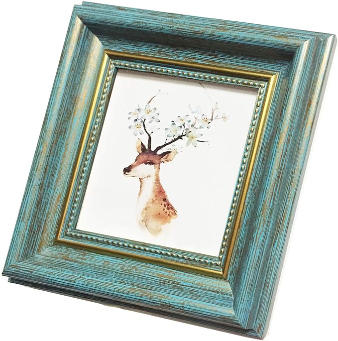 AMHOME 4x4 Photo Frame Blue Picture Frame Desktop Display Mount on The Wall.Plexiglass Panel (not Glass).Tips: Please Peel...