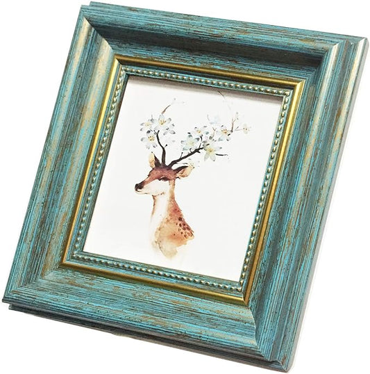 AMHOME 4x4 Photo Frame Blue Picture Frame Desktop Display Mount on The Wall.Plexiglass Panel (not Glass).Tips: Please Peel...