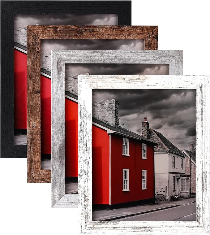 LANDNEOO 8x10 Picture Frame, 4 Pack Woodgrain Wider Frames, Display Pictures 5x7 with Mat or 8x10 Without Mat, Picture Fra...