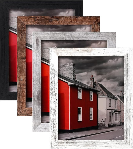 LANDNEOO 8x10 Picture Frame, 4 Pack Woodgrain Wider Frames, Display Pictures 5x7 with Mat or 8x10 Without Mat, Picture Fra...