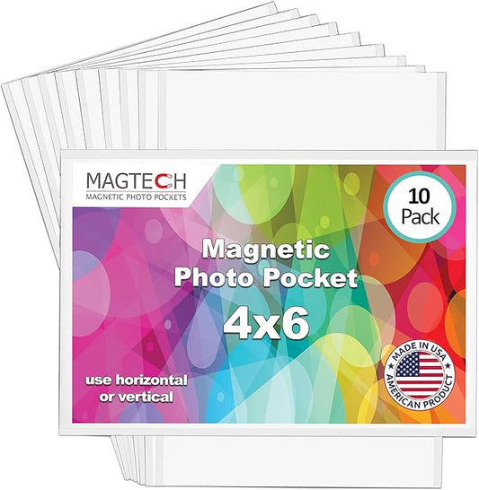 Magtech Magnetic Pocket Picture Frame, White, Holds 4 x 6 Inches Photos, 10, Made in the USA Pack (14610)