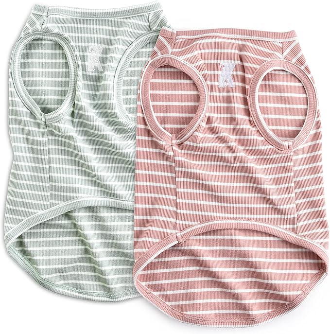 Koneseve Dog Shirt Vest Lightweight Stretchy Dog T-Shirts Soft Cool Sleeveless Stripe Vests Breathable Clothes for Puppy K...