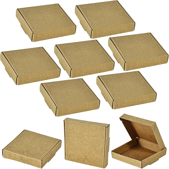 Sdootjewelry Mini Cardboard Boxes, 2.16"x2.16"x0.49" Mini Boxes, Jewelry Boxes Packaging 100 Packs, Brown Kraft Boxes for ...