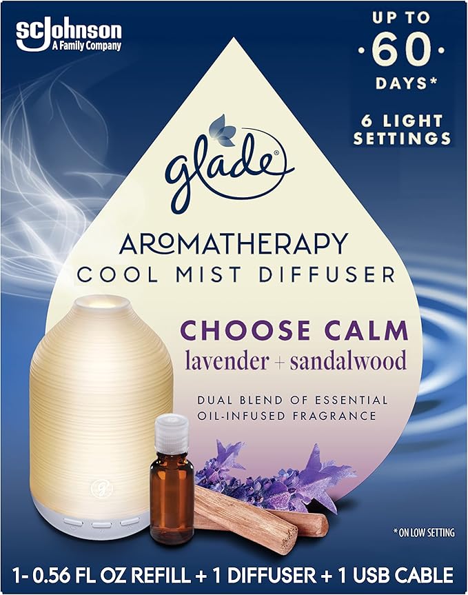 Glade Aromatherapy Diffuser & Essential Oil, Air Freshener for Home, Choose Calm Scent with Notes of Lavender & Sandalwoo...