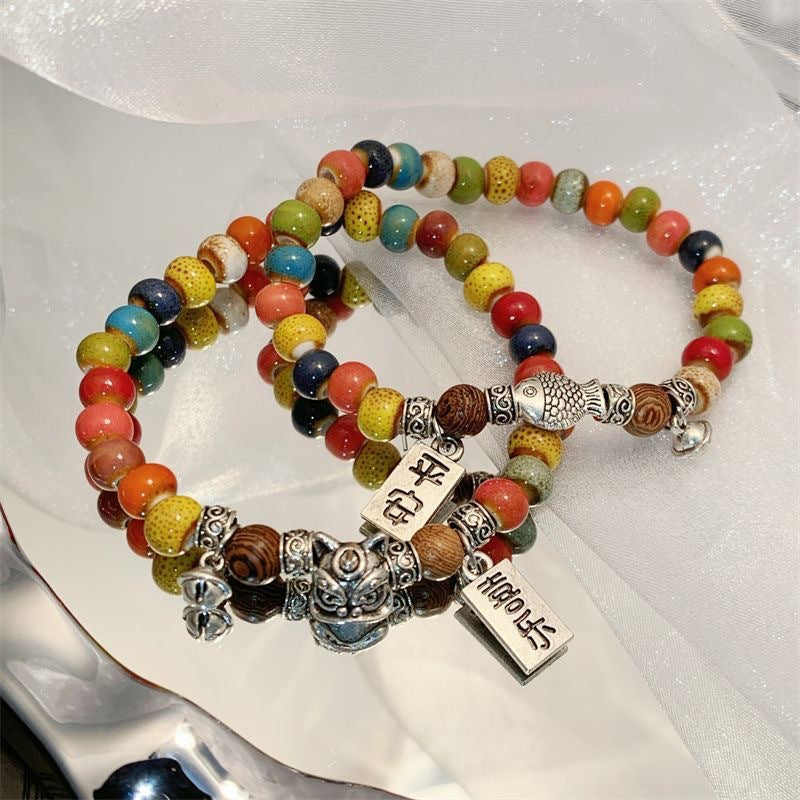 Xiang Koi Glass Bracelet Women's National Fashion Chinese Couple Bracelet Beaded Accessories Ethnic Bracelet