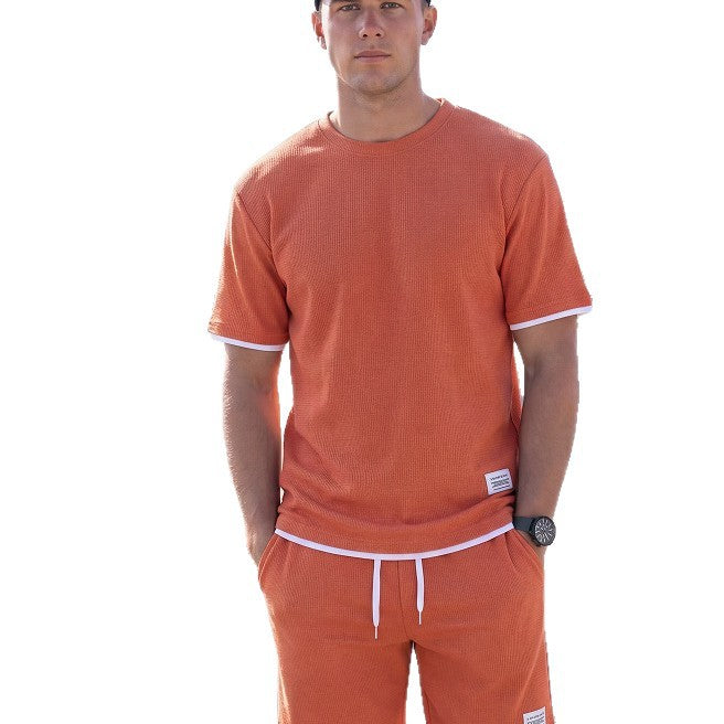 Athleisure T-shirt And Shorts Waffle-knit Set Korean-style Chic For Wearing Out