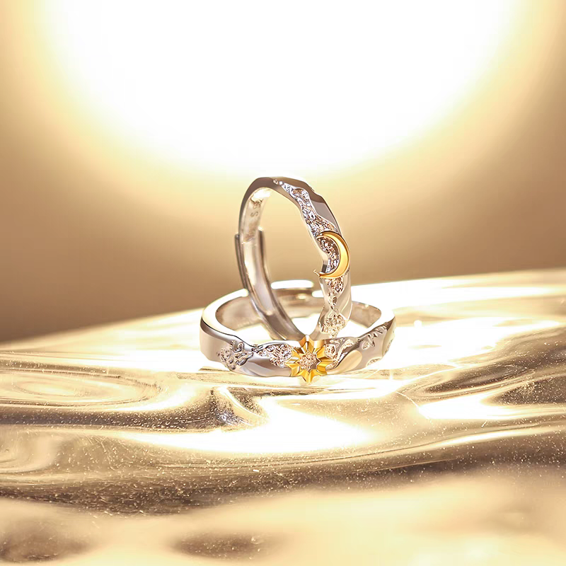 1 Pair 999 Sterling Silver Sun & Moon Couple Rings, Romantic Minimalist Promise Rings, Ideal Valentine's Day Gift For Lovers