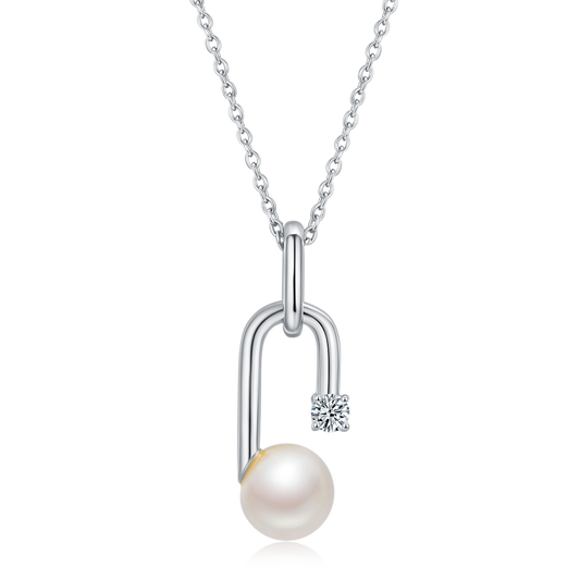 S925 Sterling Silver Natural Freshwater Pearl Necklace 45cm U-Shape Geometric Design 3 Colors Available Gift Box 3.6g