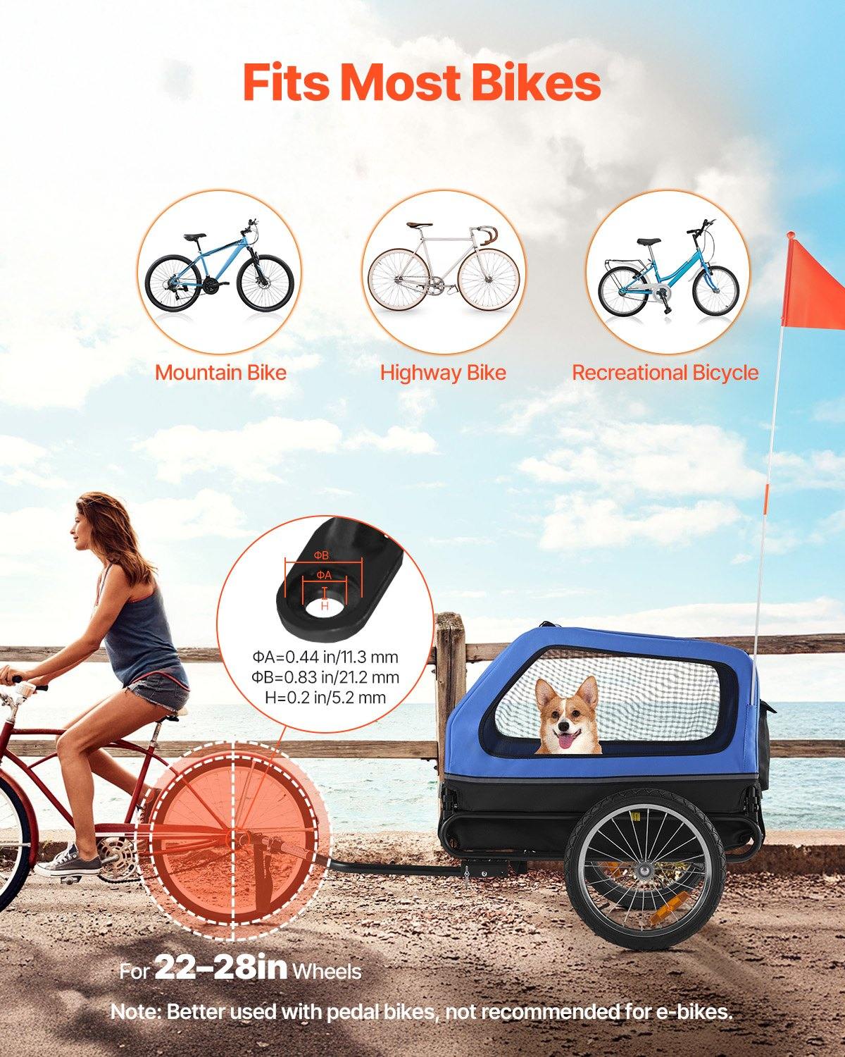 Dog Bike Trailer, Supports Up To 88 Lbs, Pet Cart Bicycle Carrier For Small & Large Dogs, Easy Folding Frame With Quick Release Wheel, Universal Bicycle Coupler, Reflector, Flag, Internal Leash