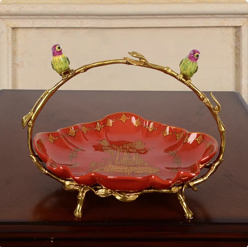Hand-painted Ceramic Fruit Bowl With Copper Accents A Creative Decorative Piece And Perfect Housewarming Gift