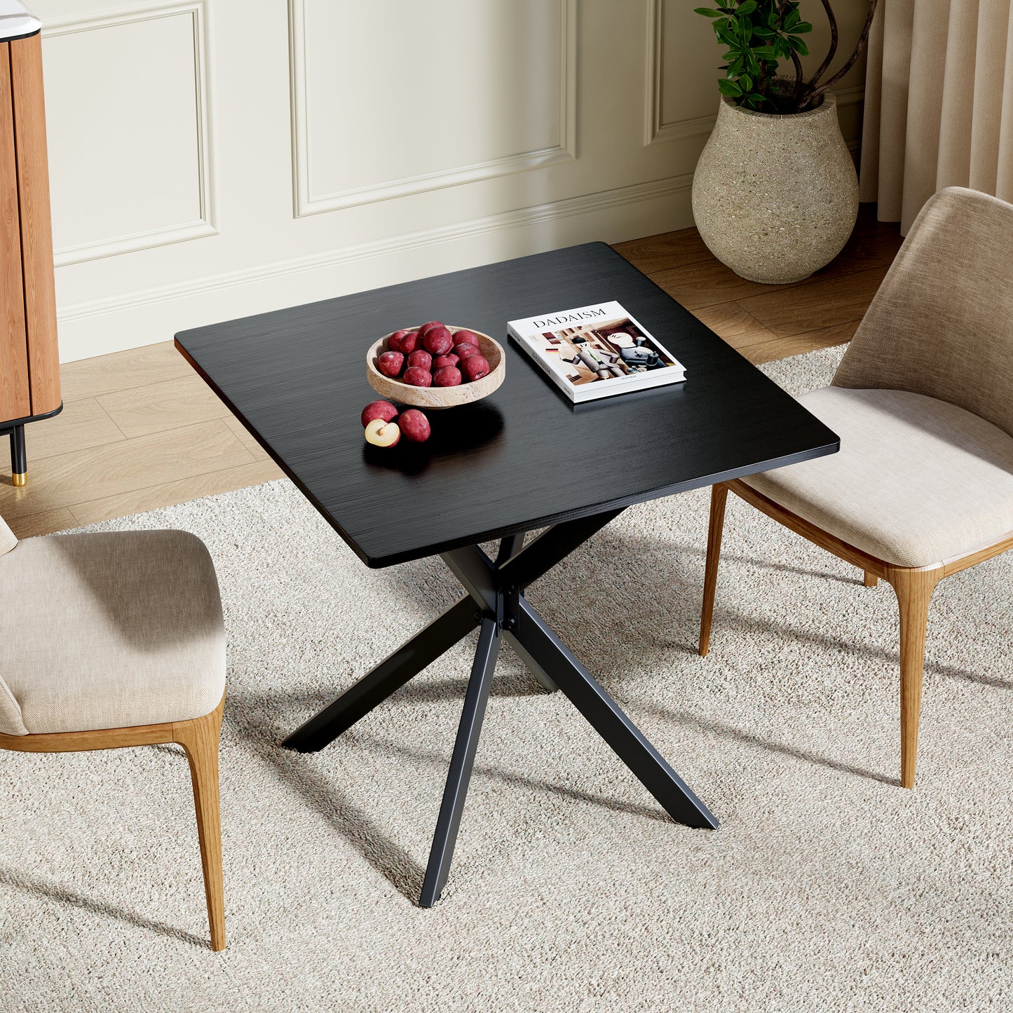 Rustic Square Side Table, X-Frame Metal Legs With Wood Grain Tabletop, Industrial Accent End Table For Living Room, Bedroom & Home Office, Balck, 31.5 X 31.5 X 29.5 Inches