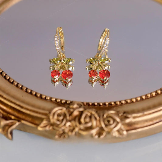 Korean-style Fashionable Minimalist And Creative Red Cherry Earrings For Women