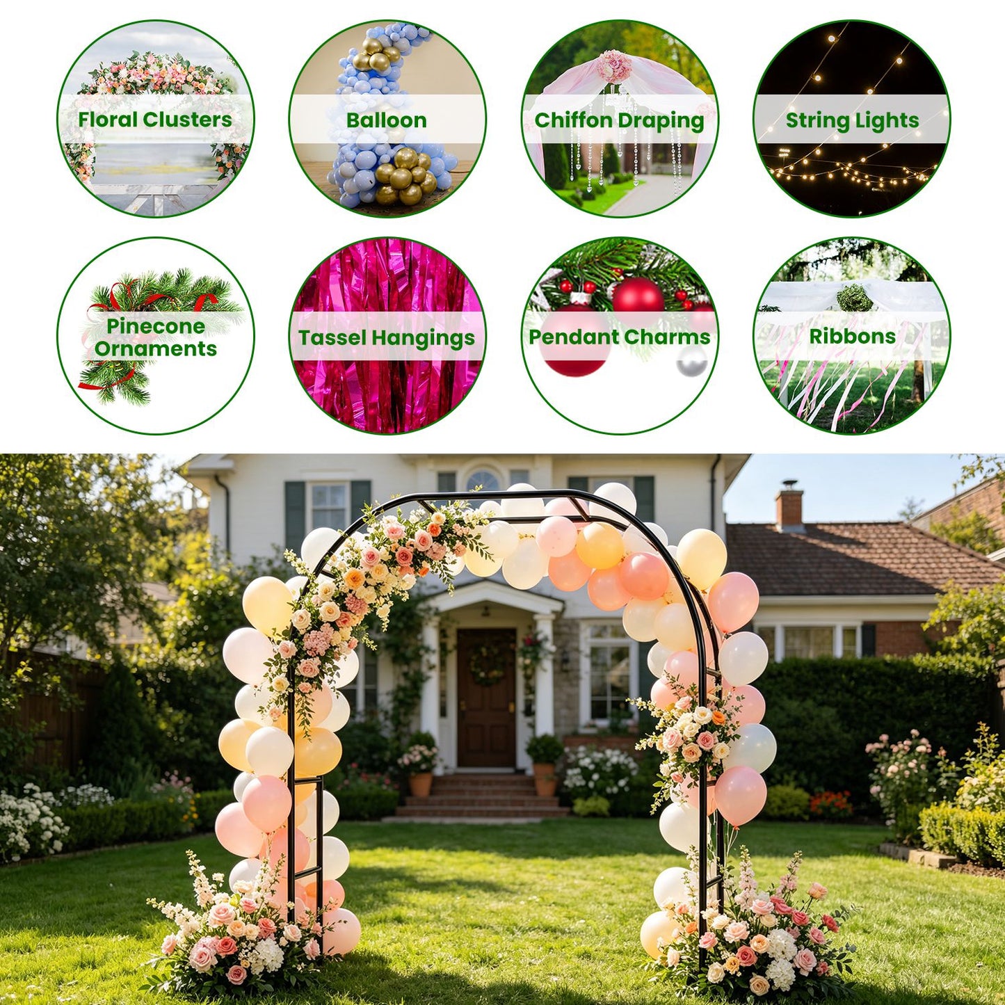 2Pcs Or 1Pcs Options 7.87Ft H X 4.59Ft W Adjustable Metal Garden Arches DIY Outdoor Trellis For Climbing Plants Wedding Arch Decoration Iron Arbor For Backyard Garden Entrance