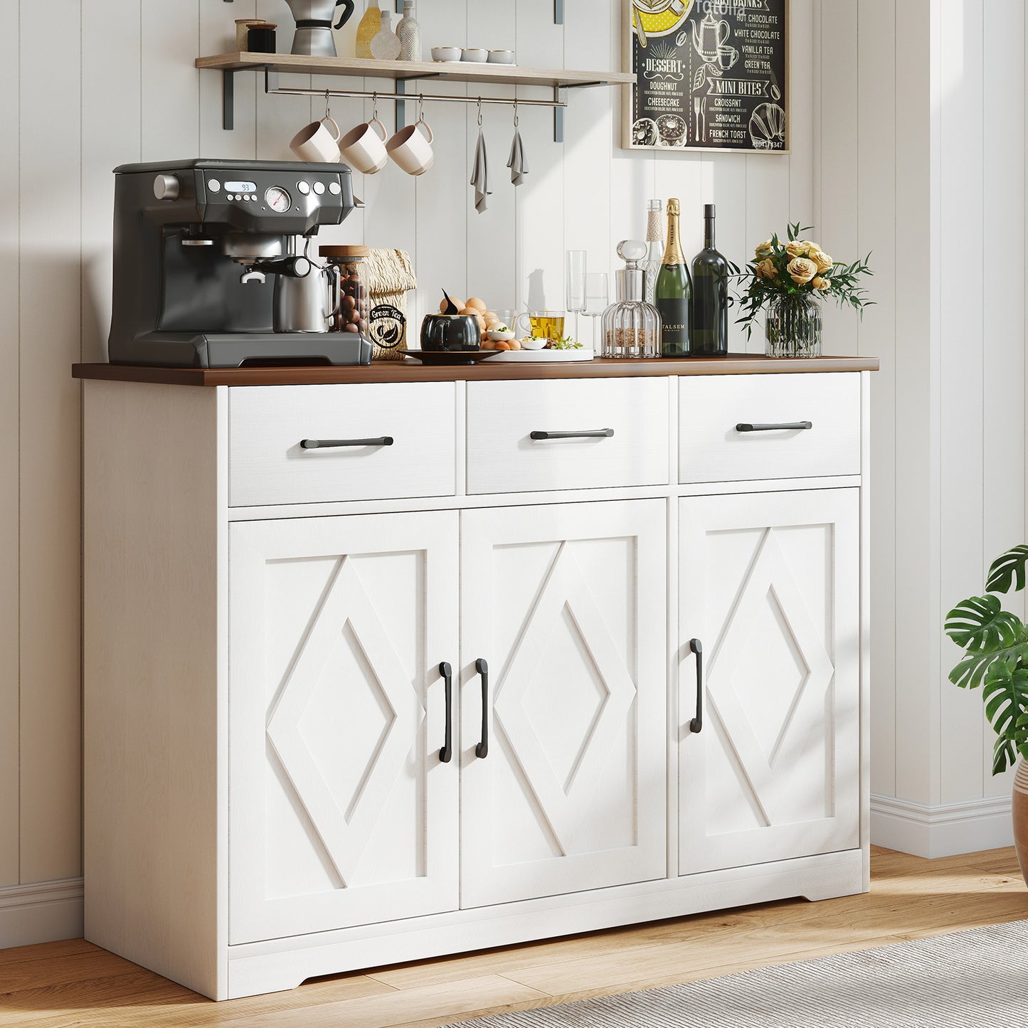 Modern Farmhouse Sideboard Large Capacity Multifunctional Buffet Storage Cabinet For Kitchen Living Room
