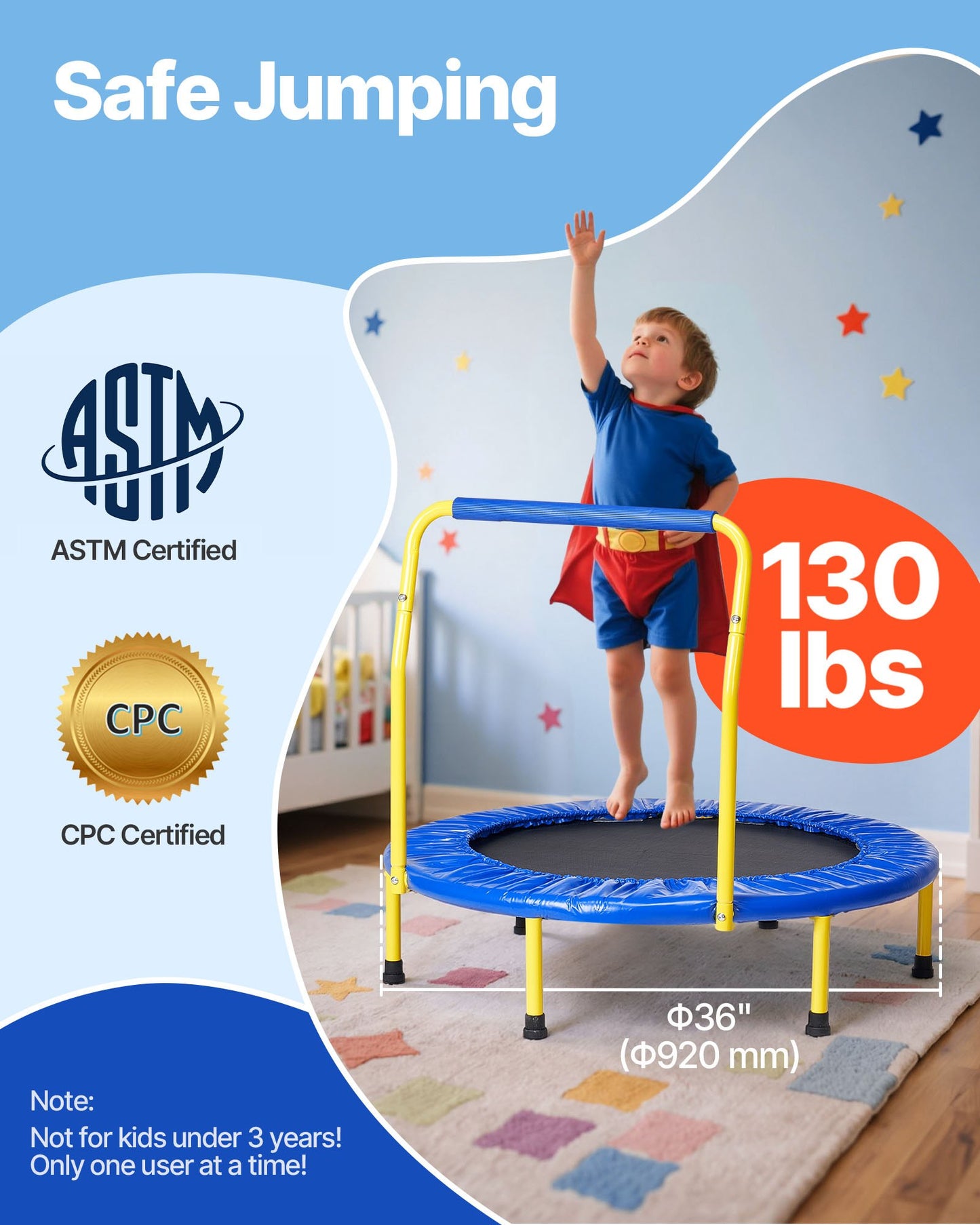 Trampolin Gartentrampolin 810x920x920 Mm, Klappabrer Trampolin Mini 60 Kg Gewichtstragfähigkeit Fitness Trampolin, Kindertrampolin Kleinkind Trampolin Blau Indoor/Outdoor/Garten/Drinnen