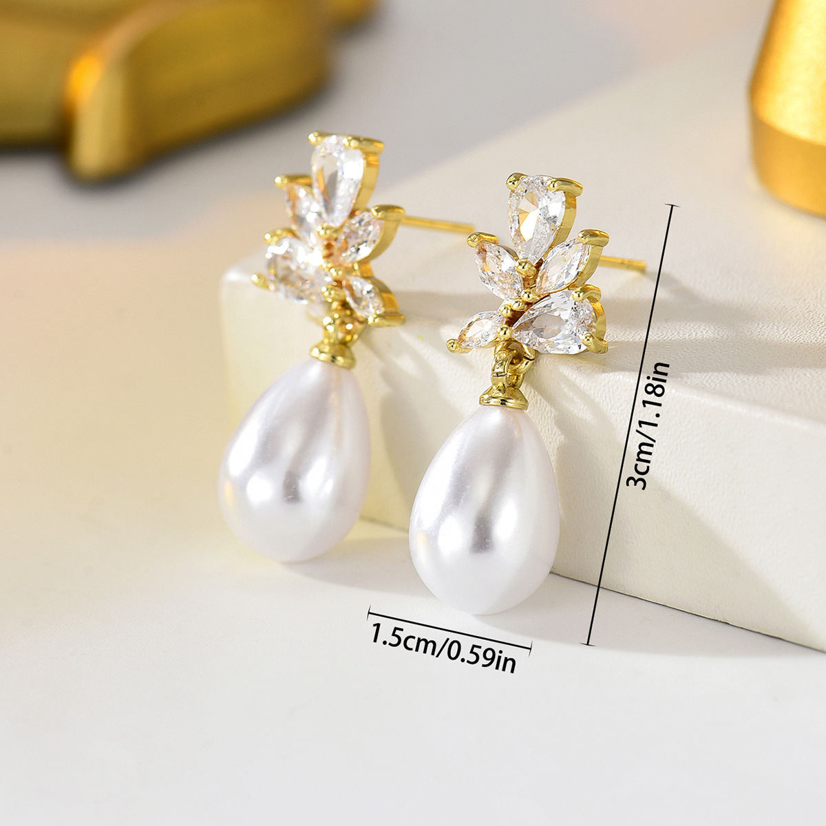 Cross-border European American Women Earrings, Geometric Forest Leaf Design Stud Earrings Inlaid Cubic Zirconia & Faux Pearl, Versatile Daily Ear Accessories For Ladies