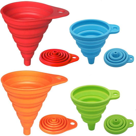 4-Pack Collapsible Silicone Kitchen Funnel Set - Small & Large Food Grade Foldable Funnels