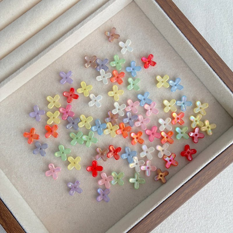 Sparkly Acrylic Cross Flower Beads With Gold Glitter, Center-Drilled Translucent Spacers For DIY Vintage Hair Sticks, Earrings & Pendant Crafts.