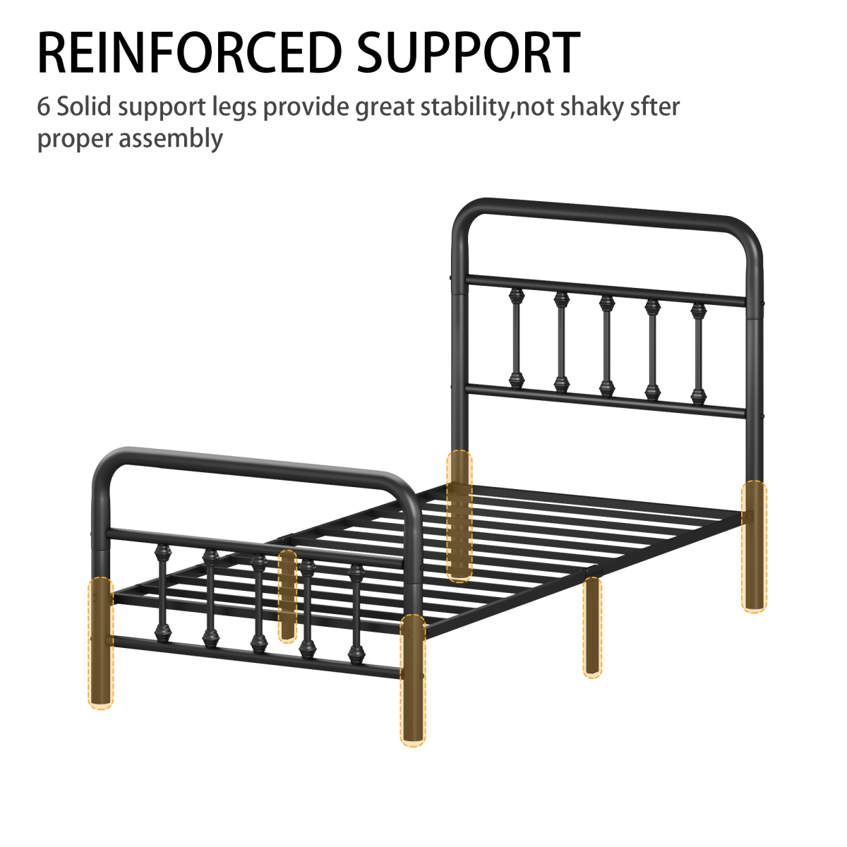 Metal Bed Frame,Twin Size Bed Frame With Headboard,Structurally Stable, Under Bed Storage,No Box Spring Needed,Black