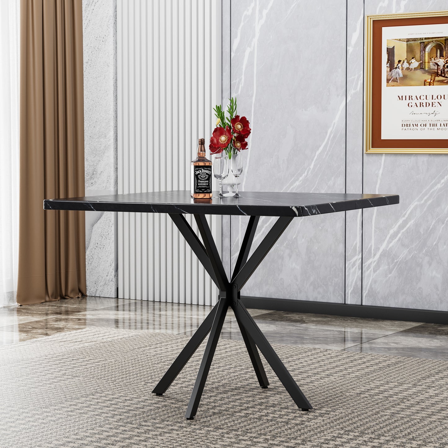 Square Dining Table, Mid Century Modern Square Dining Table For 4-6 Person, Coffee Table For Kitchen Dining Room, Office, Save Space