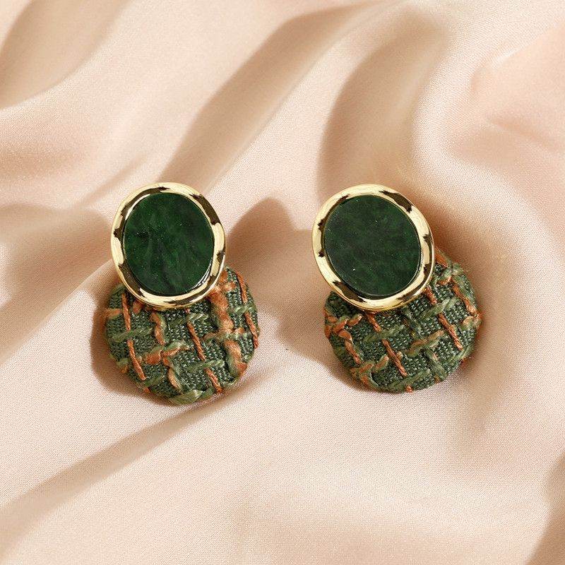 2026 Korean Style Green Woven Earrings, Chic Niche Studs