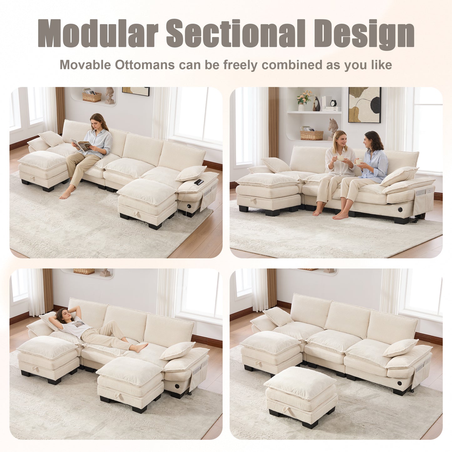 Sectional Cloud Modular Sofa,Deep Seat Sofa, Corduroy Sofa,Comfy Upholstered Furniture For Living Room, Apartment, Studio, Office,Having Multiple Combinations