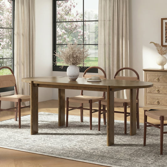 Modern Wooden Dining Table For 4 To 6 People, 71  Large Kitchen Dining Table With Wood Pedestal Base, Mid Century Oval Long Dinner Table For Home Dining Room Restaurant, Walnut