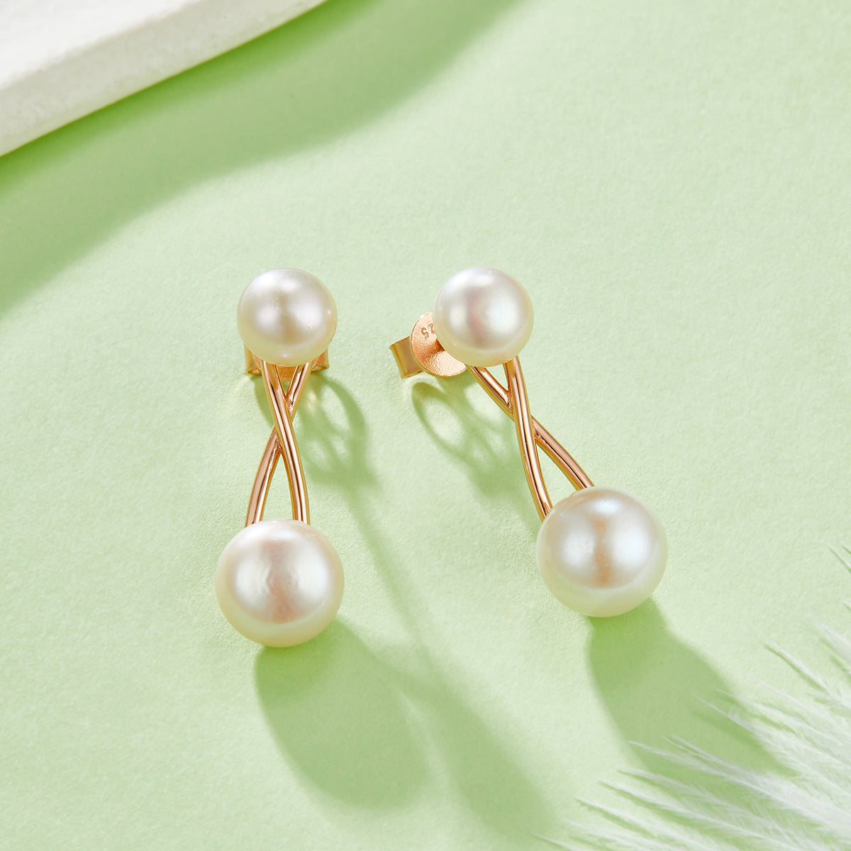 S925 Sterling Silver Natural Freshwater Pearl Earrings, 1.1g Lightweight X-Cross Design, 3 Colors Available, Platinum Gold Rose Gold Plated, Gift Box