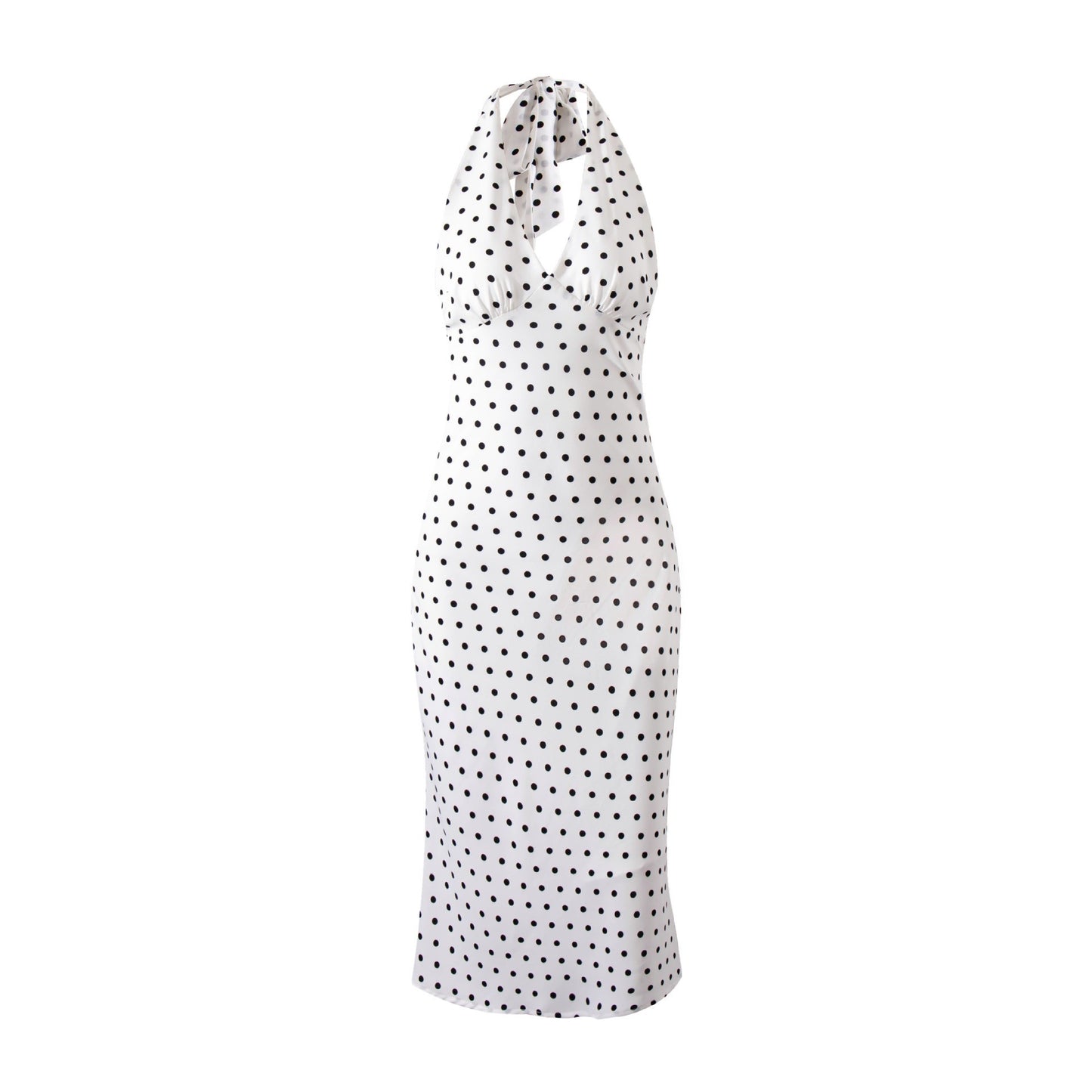 Womens Fashion Halterneck Polka-Dot Print V-Neck Dress