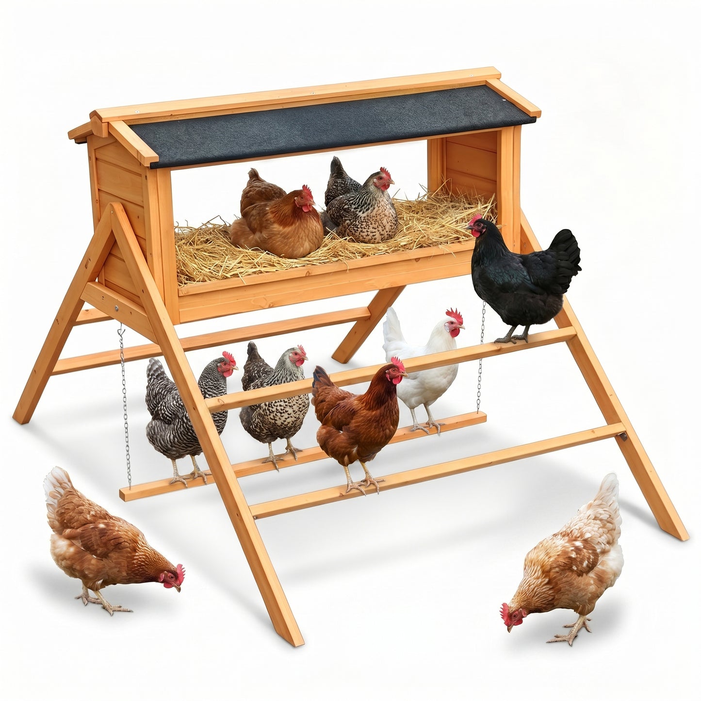 Chicken Nesting Box With Asphalt Roofing, Chicken Perch For Coop, Nesting Boxes With Chicken Swing, Chicken Coop Accessories For Hens Or Chickens