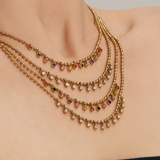 Fashionable New Colorful Zircon Tassel Choker Necklace