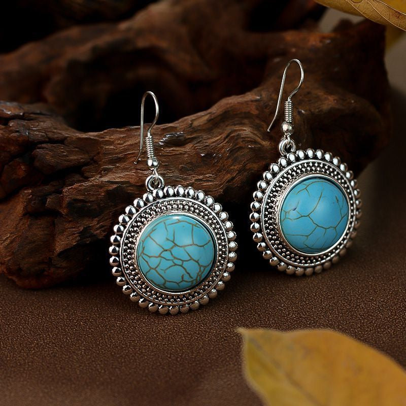 Ethnic Vintage Leaf Earrings For Women Faux Turquoise Teardrop Studs Bohemian Gift