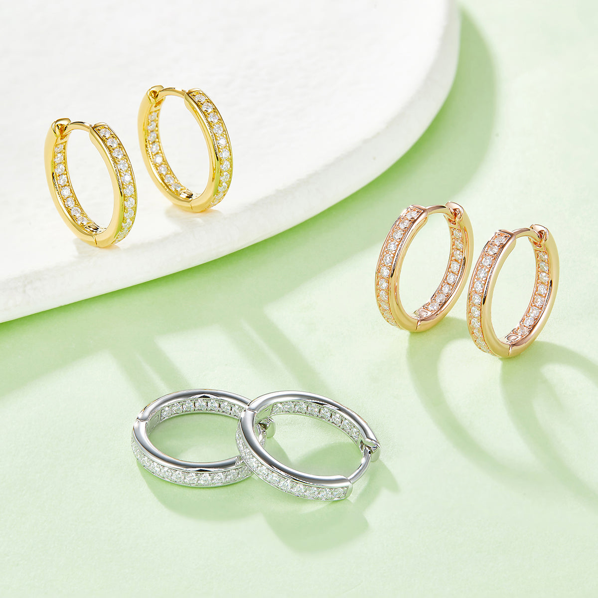 S925 Sterling Silver 40pcs Moissanite Huggie Hoop Earrings Women 14.5mm Platinum Plated GRA Certified Hypoallergenic Gift Box